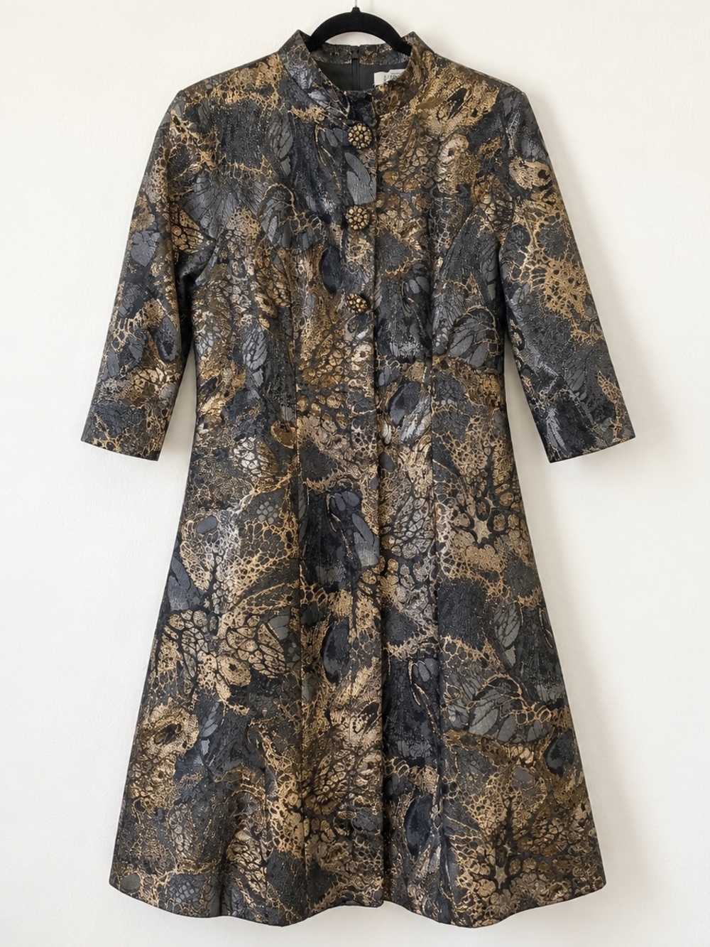 Gold and Black Brocade Fit-and-Flare Dress
